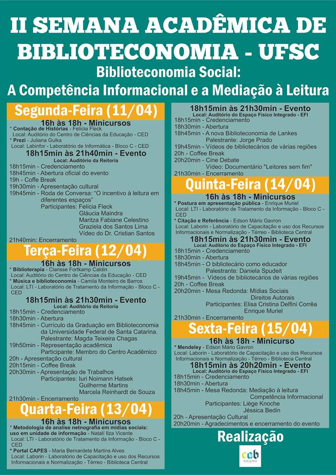 II Semana Acadêmica de Biblioteconomia - Biblioteconomia Social: a Competência Informacional e a Mediação a Leitura poster-semana-academica-biblioteconomia